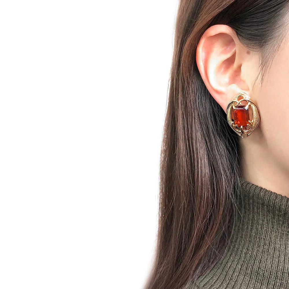 【カナダ輸入】ヴィンテージ サラ・コベントリー アンバー ラインストーン イヤリング/Vintage SARAH COVENTRY Amber Rhinestones Clip On Earrings