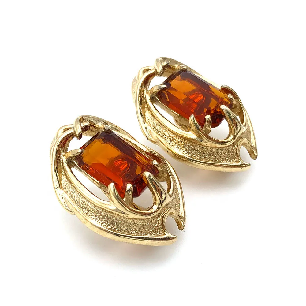 【カナダ輸入】ヴィンテージ サラ・コベントリー アンバー ラインストーン イヤリング/Vintage SARAH COVENTRY Amber Rhinestones Clip On Earrings