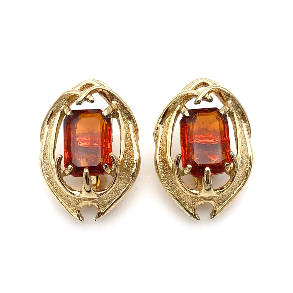 【カナダ輸入】ヴィンテージ サラ・コベントリー アンバー ラインストーン イヤリング/Vintage SARAH COVENTRY Amber Rhinestones Clip On Earrings