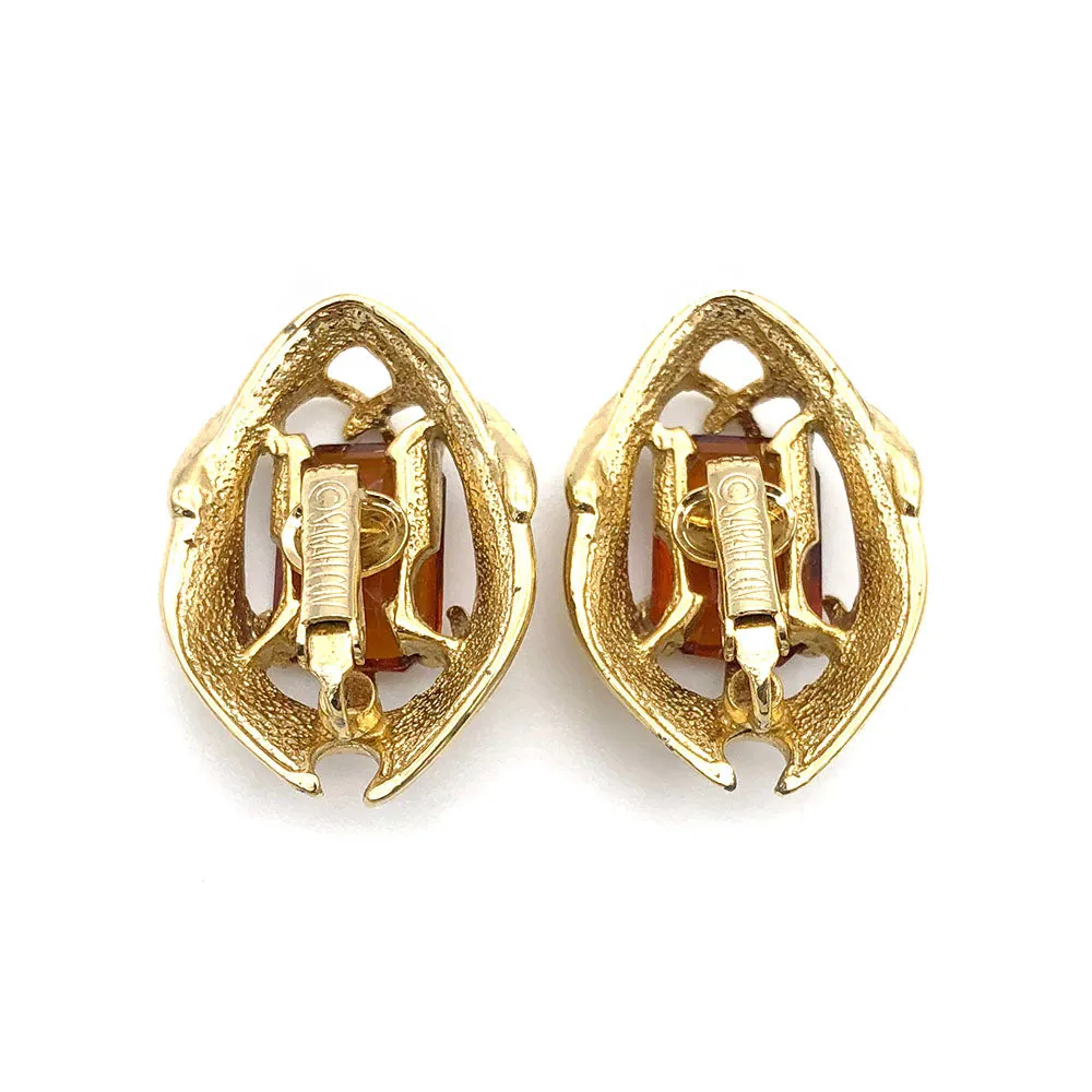 【カナダ輸入】ヴィンテージ サラ・コベントリー アンバー ラインストーン イヤリング/Vintage SARAH COVENTRY Amber Rhinestones Clip On Earrings