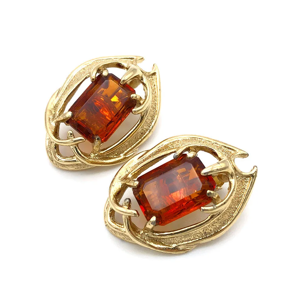 【カナダ輸入】ヴィンテージ サラ・コベントリー アンバー ラインストーン イヤリング/Vintage SARAH COVENTRY Amber Rhinestones Clip On Earrings