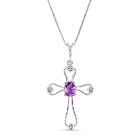 0.57 Carat 14K Solid White Gold Cross Necklace Natural Diamond Amethyst