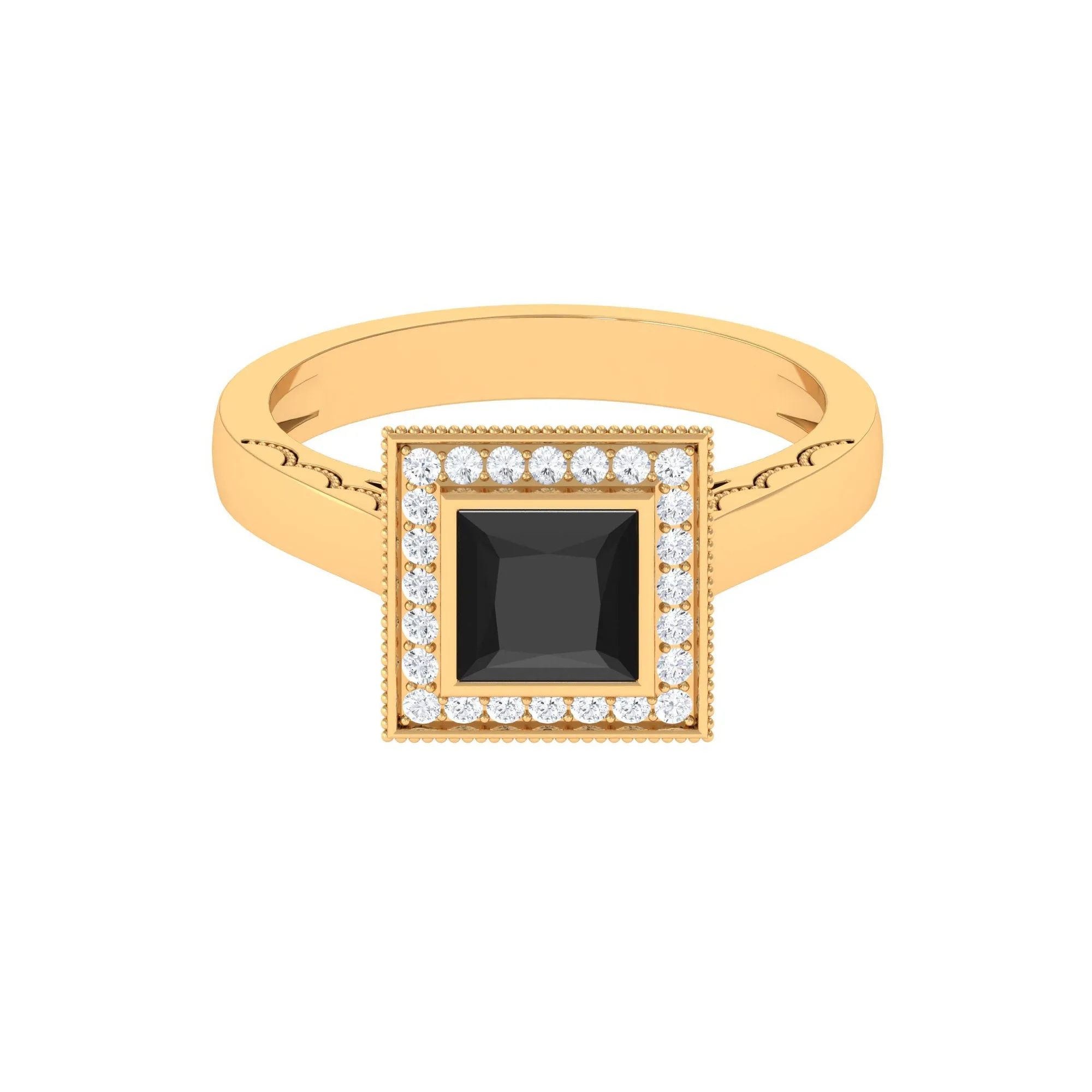 1 CT Princess Cut Created Black Diamond Solitaire Ring with Halo Diamond