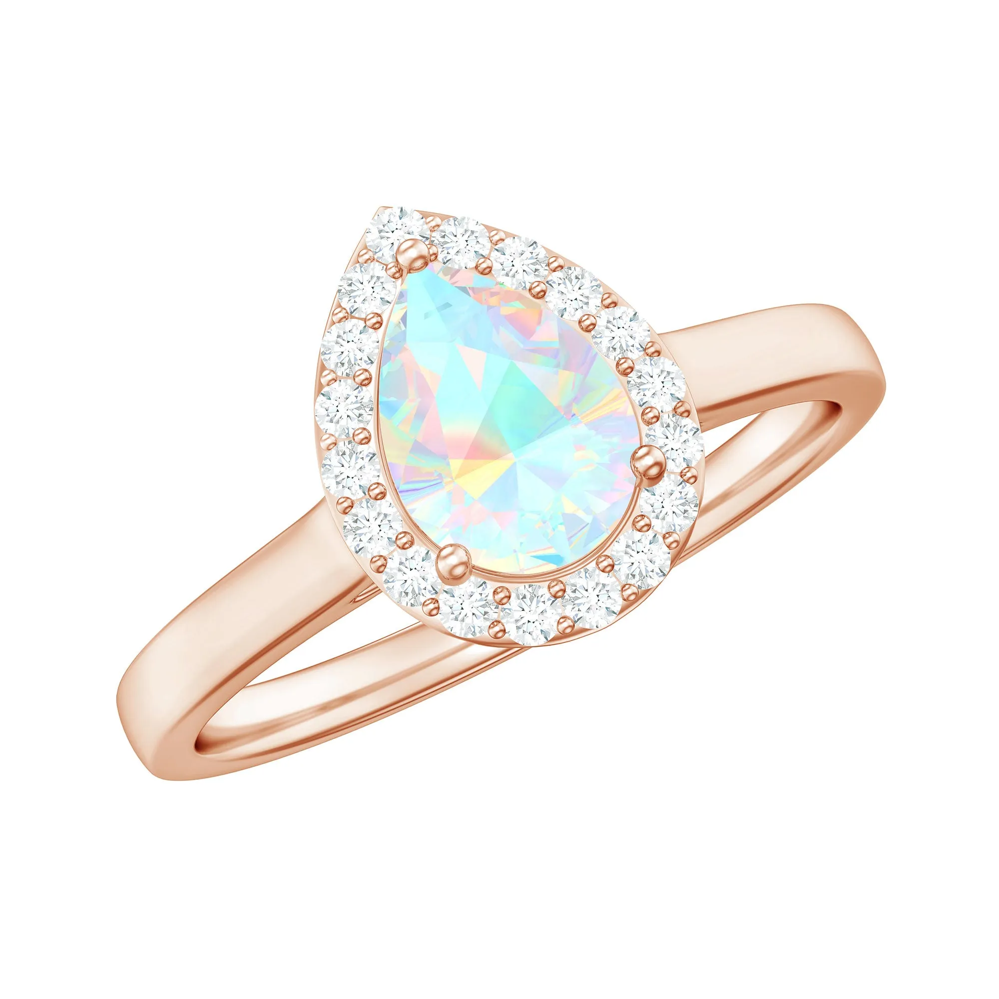 1 CT Teardrop Ethiopian Opal Ring with Diamond Accent