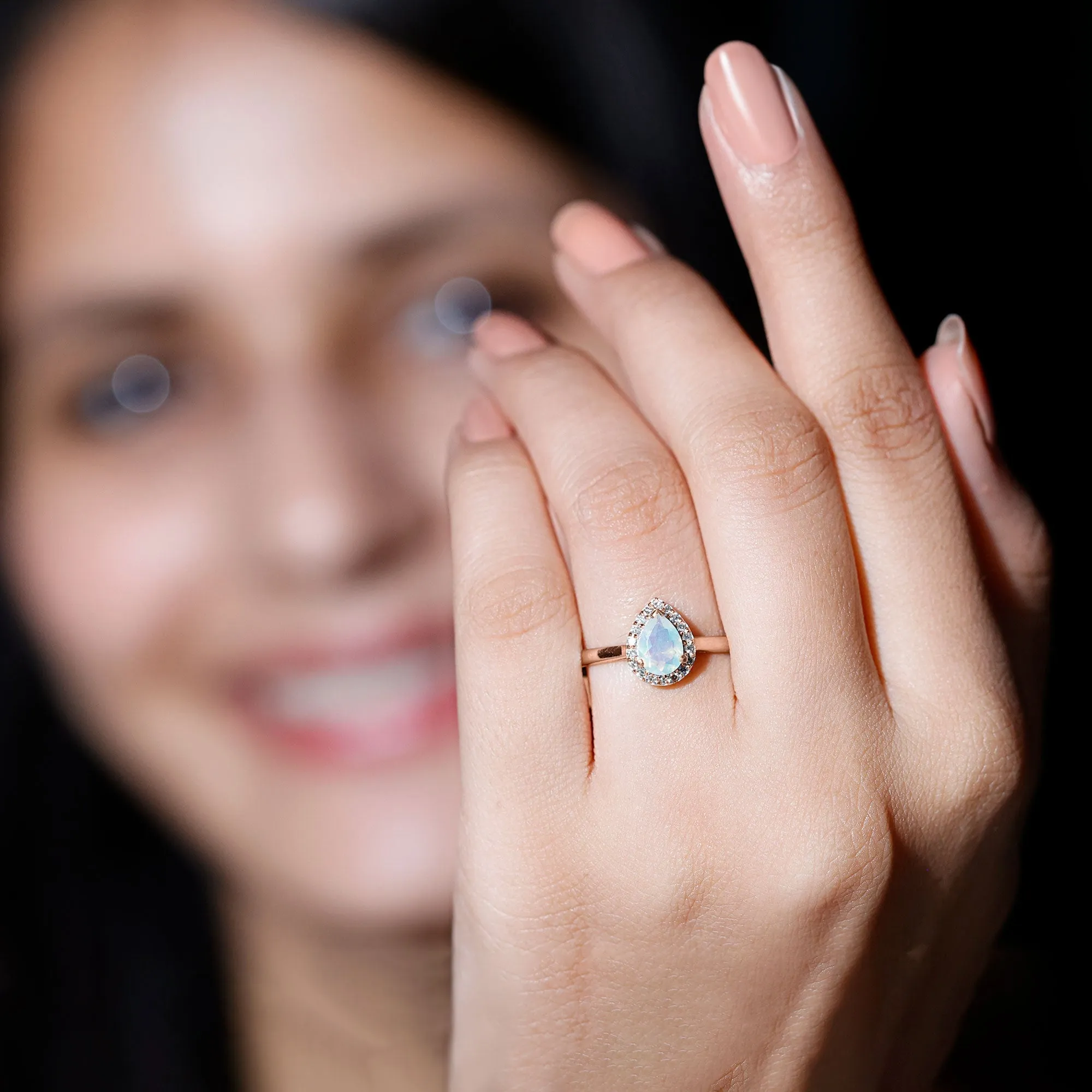 1 CT Teardrop Ethiopian Opal Ring with Diamond Accent