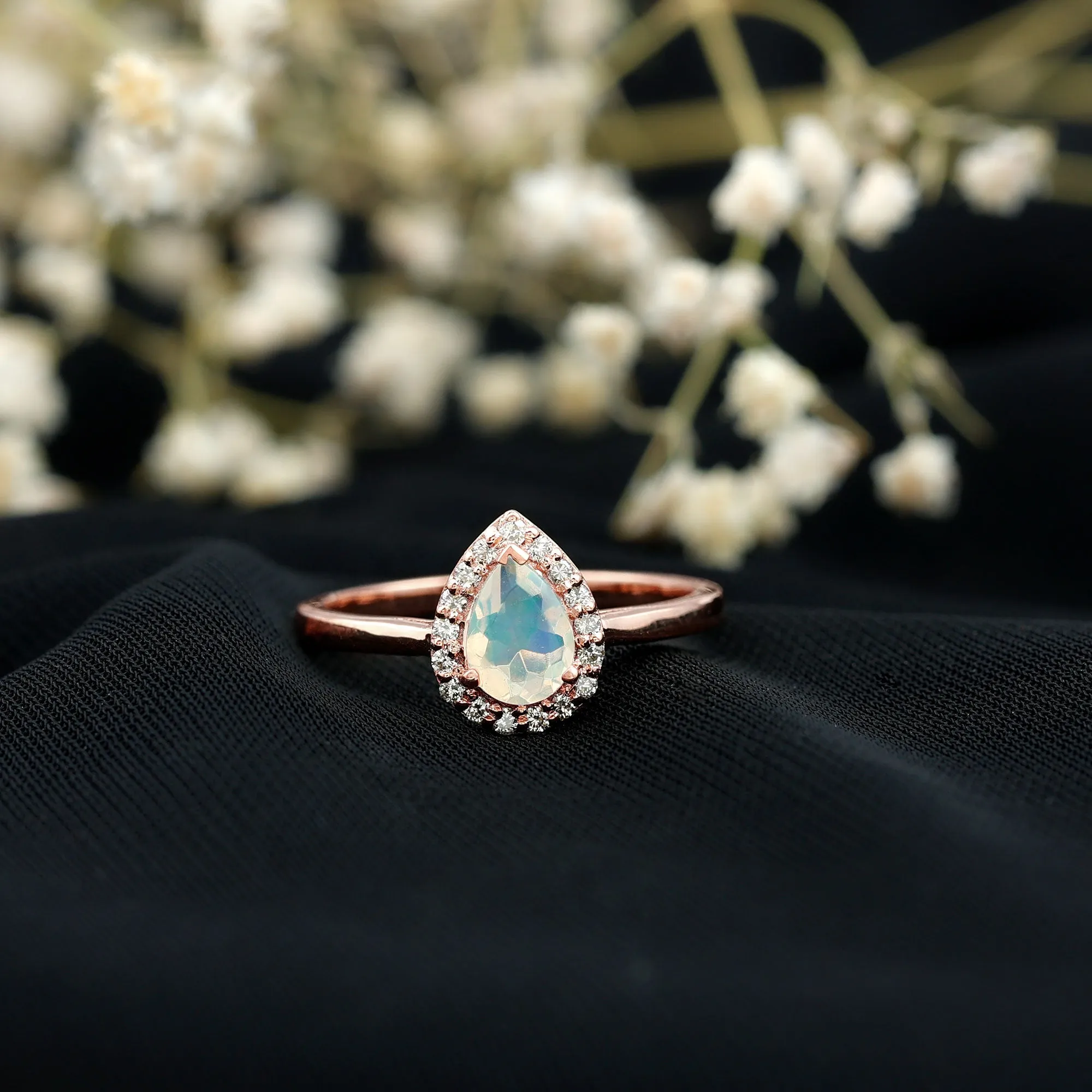 1 CT Teardrop Ethiopian Opal Ring with Diamond Accent