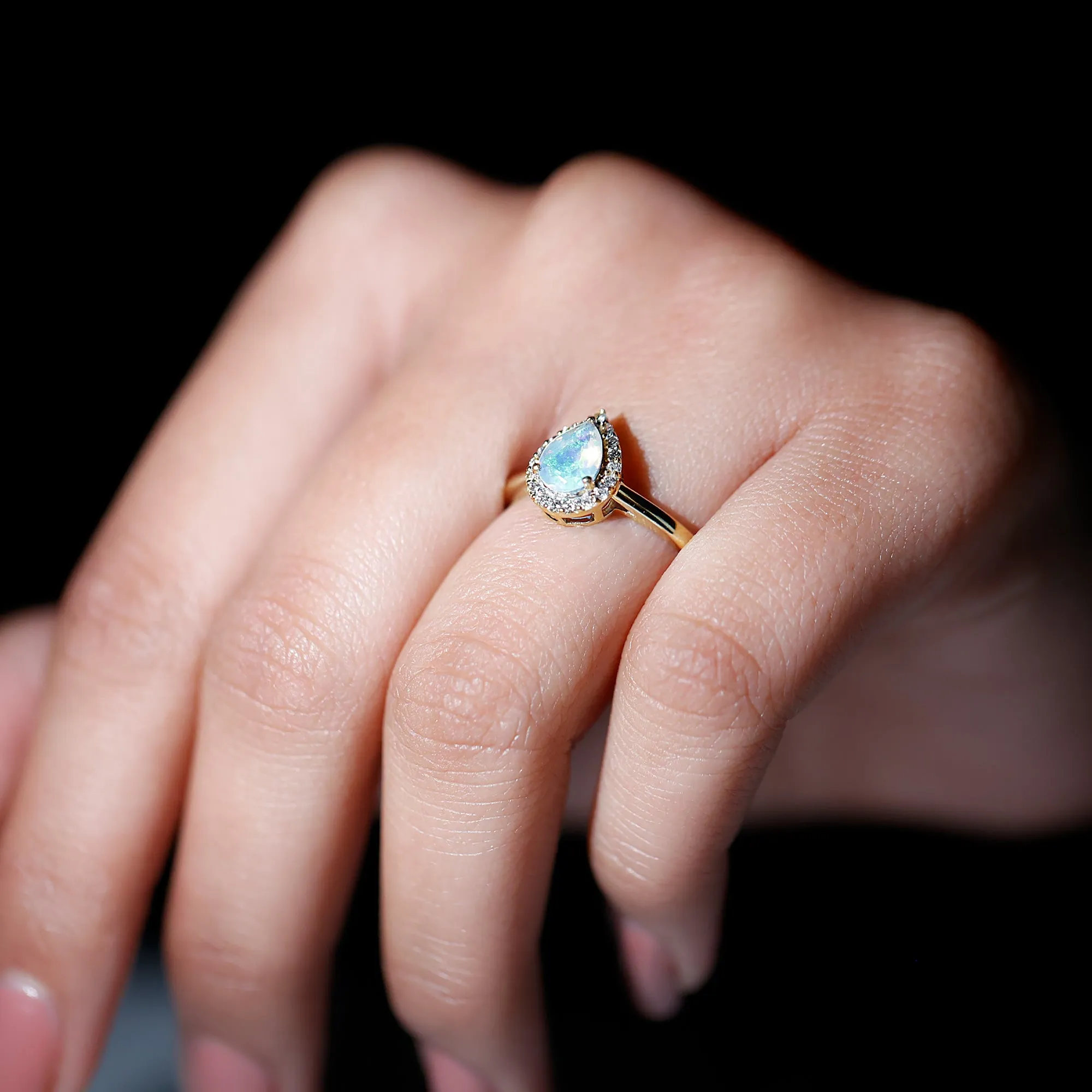 1 CT Teardrop Ethiopian Opal Ring with Diamond Accent