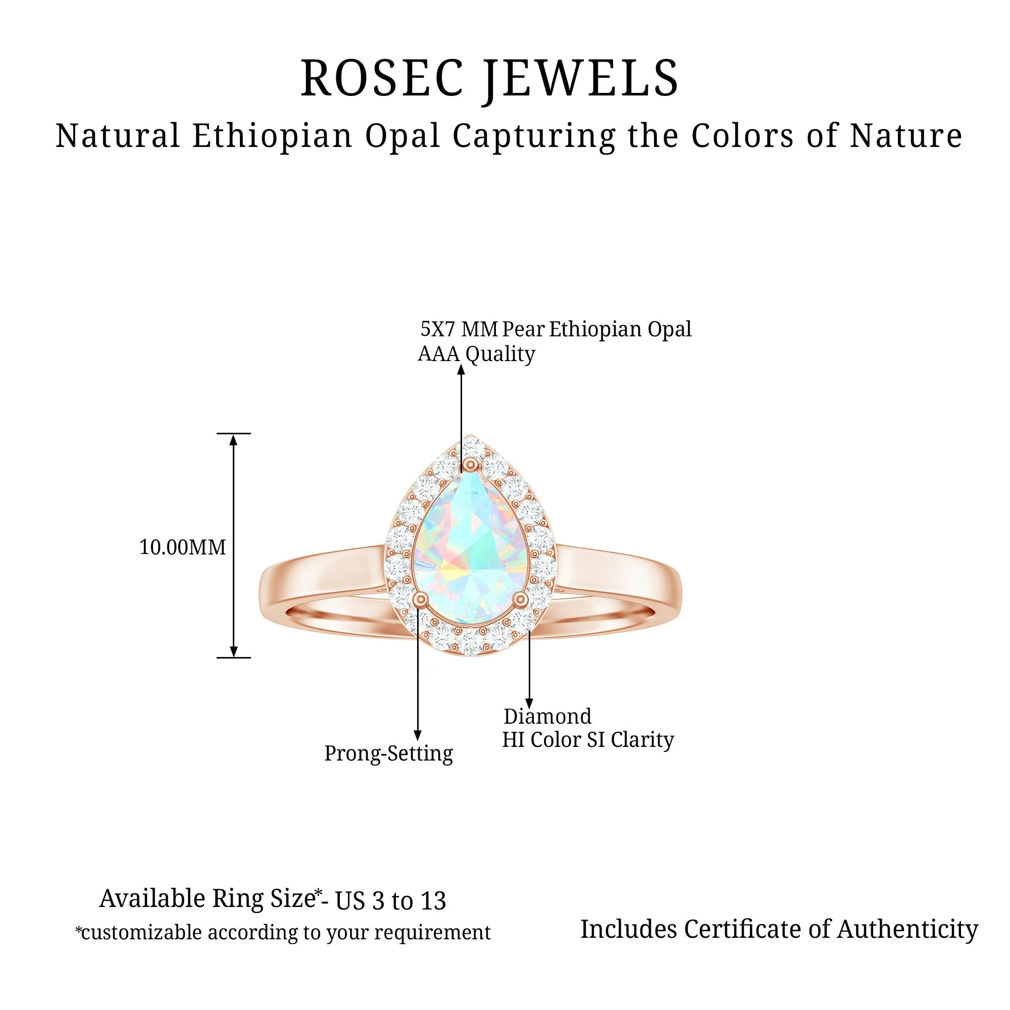 1 CT Teardrop Ethiopian Opal Ring with Diamond Accent