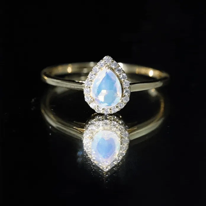 1 CT Teardrop Ethiopian Opal Ring with Diamond Accent