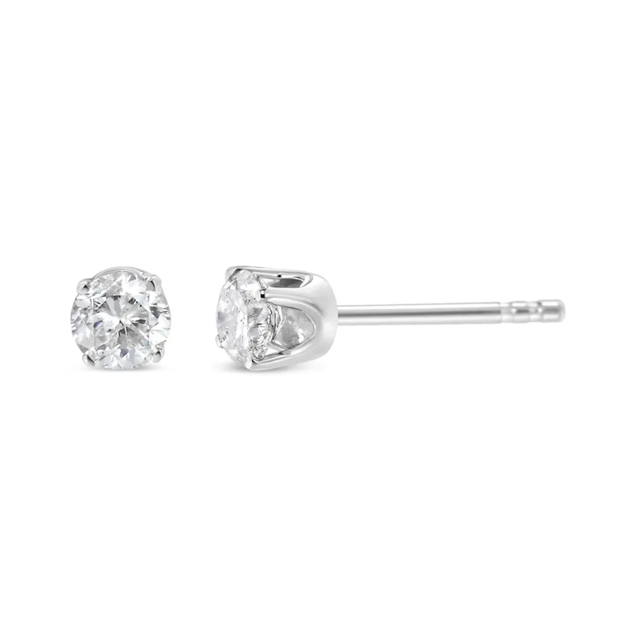 10K White Gold 1/5 Cttw Round Brilliant-Cut Near Colorless Diamond Classic 4-Prong Stud Earrings (H-I Color, I2-I3 Clarity)