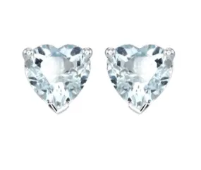 10k White Gold Plated 2 Carat Heart Created Aquamarine Sapphire Stud Earrings