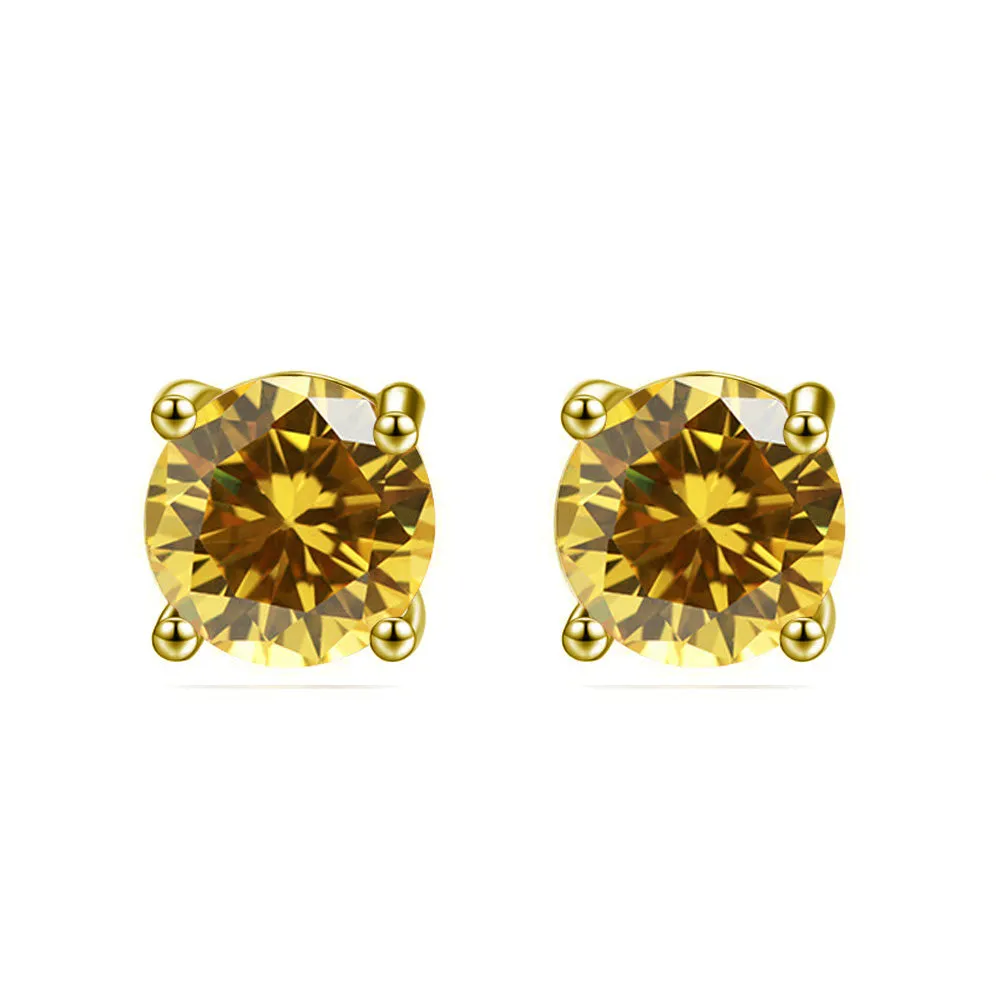 10k Yellow Gold Plated 1/2 Carat Round Created Citrine Sapphire Stud Earrings