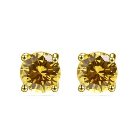 10k Yellow Gold Plated 1/2 Carat Round Created Citrine Sapphire Stud Earrings