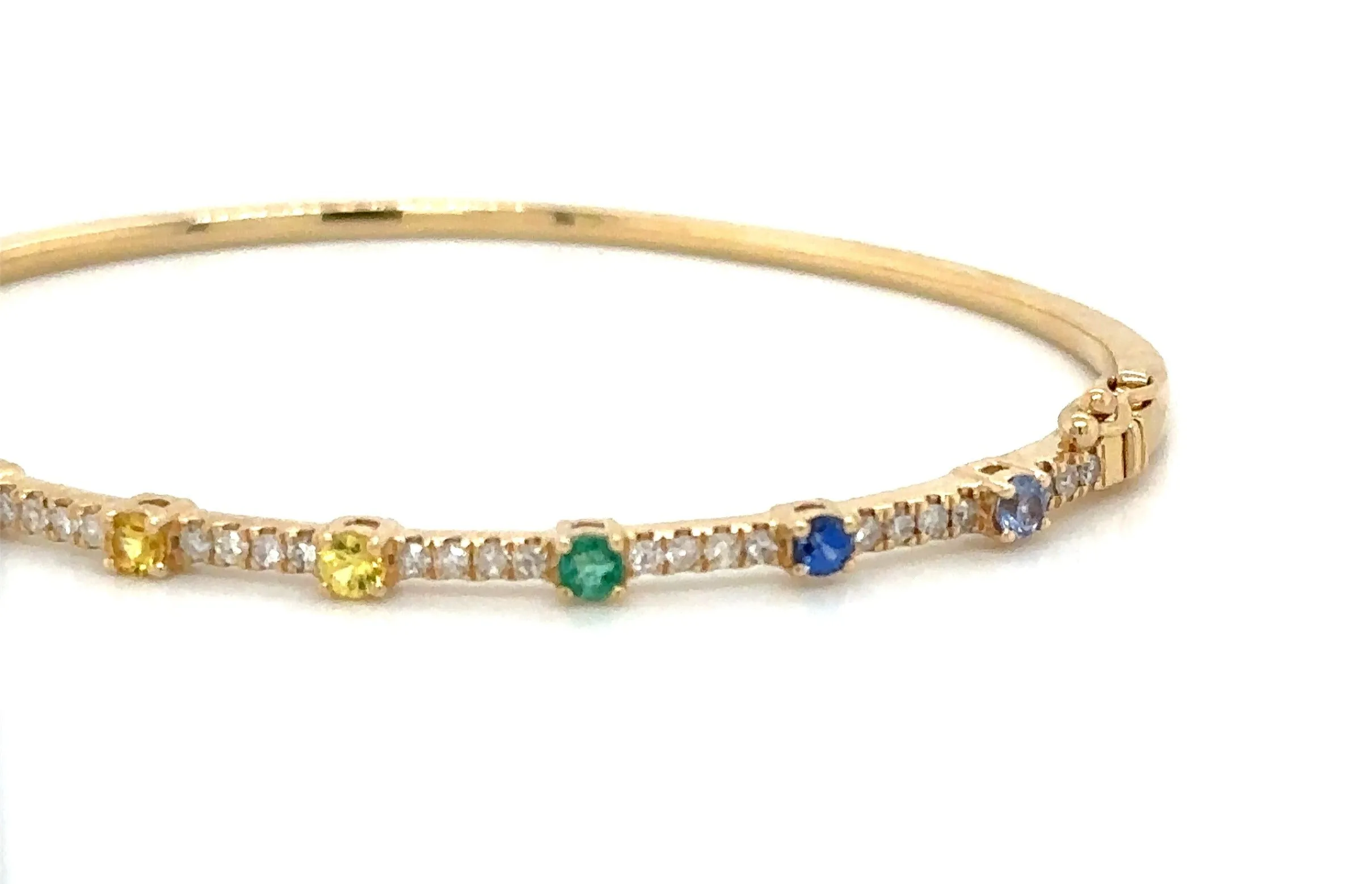 1.11carat Rainbow Sapphire and Diamond Yellow Gold Bangle Bracelet