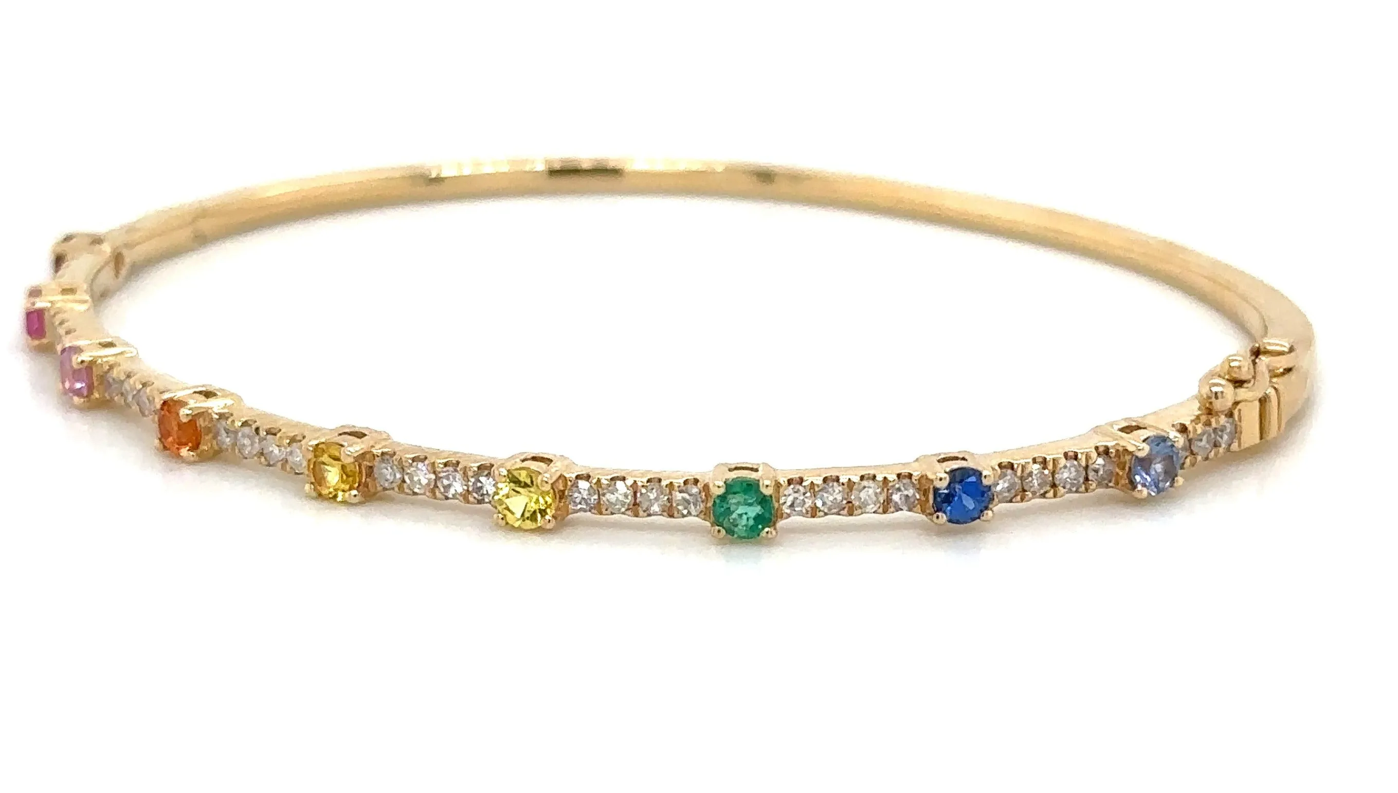 1.11carat Rainbow Sapphire and Diamond Yellow Gold Bangle Bracelet