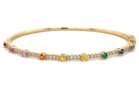 1.11carat Rainbow Sapphire and Diamond Yellow Gold Bangle Bracelet