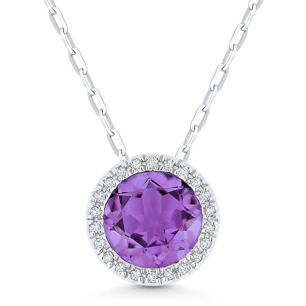 1.17Ct Amethyst 16"pendant Necklace In 14K White Gold