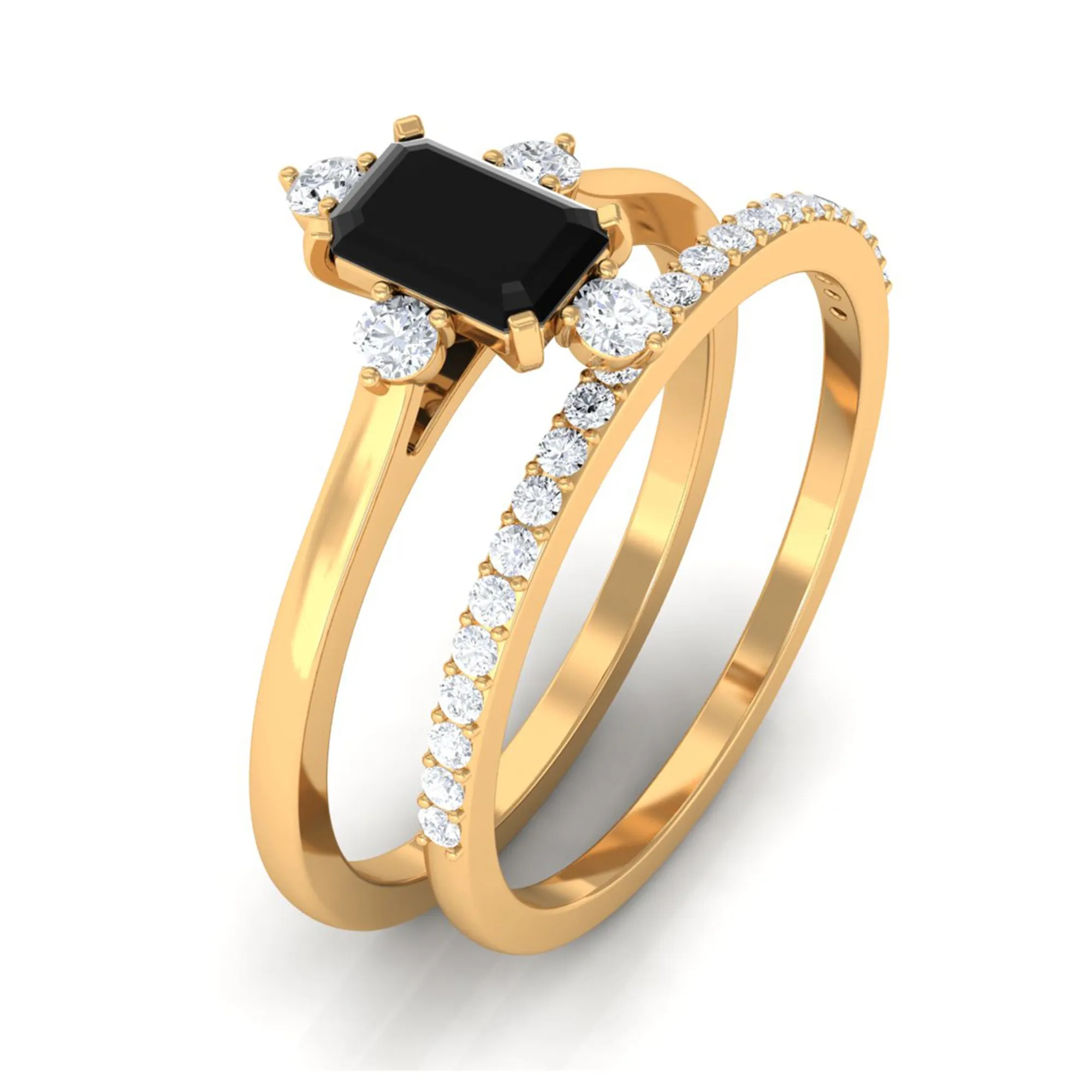 1.25 Ct Octagon Solitaire Black Onyx and Diamond Ring Set