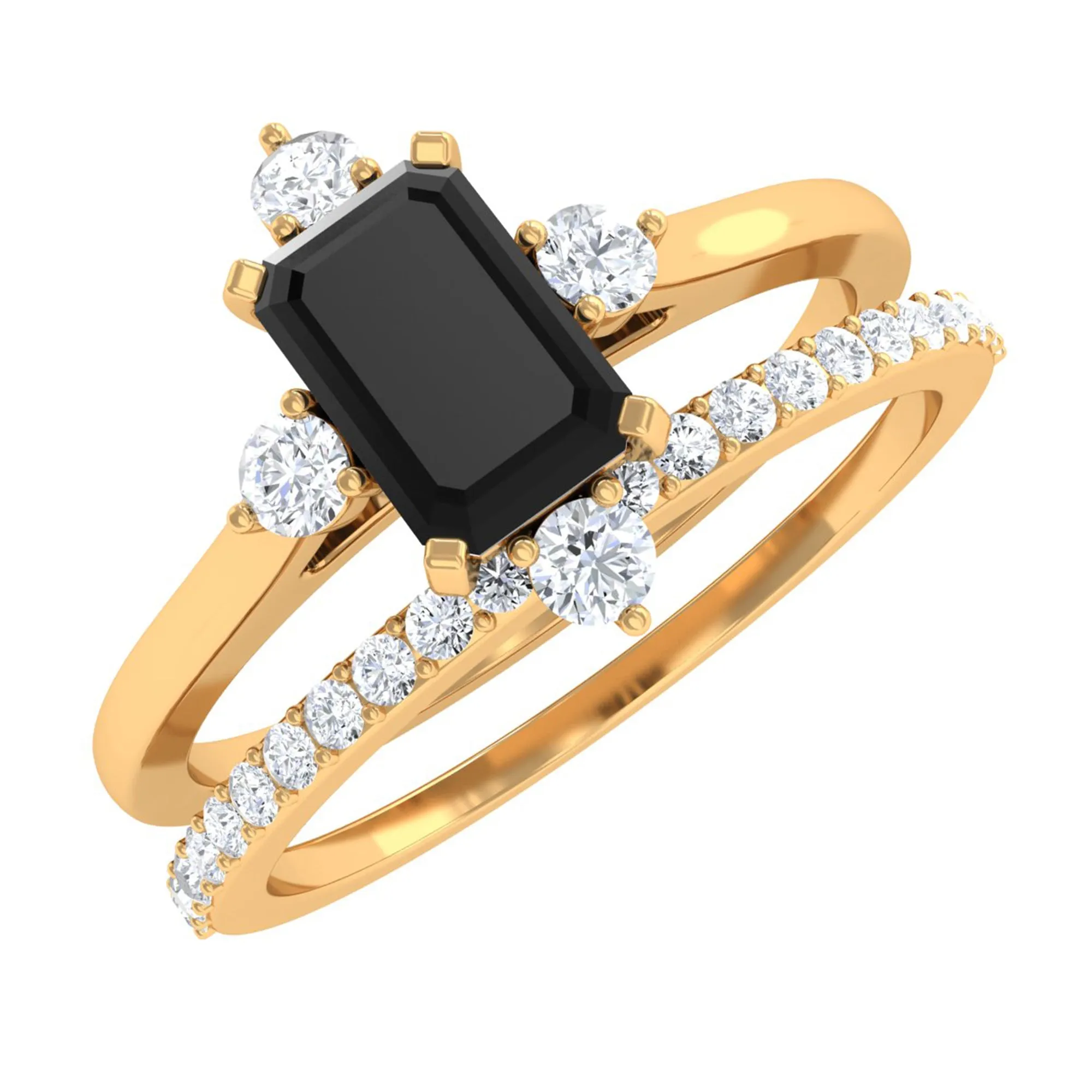 1.25 Ct Octagon Solitaire Black Onyx and Diamond Ring Set