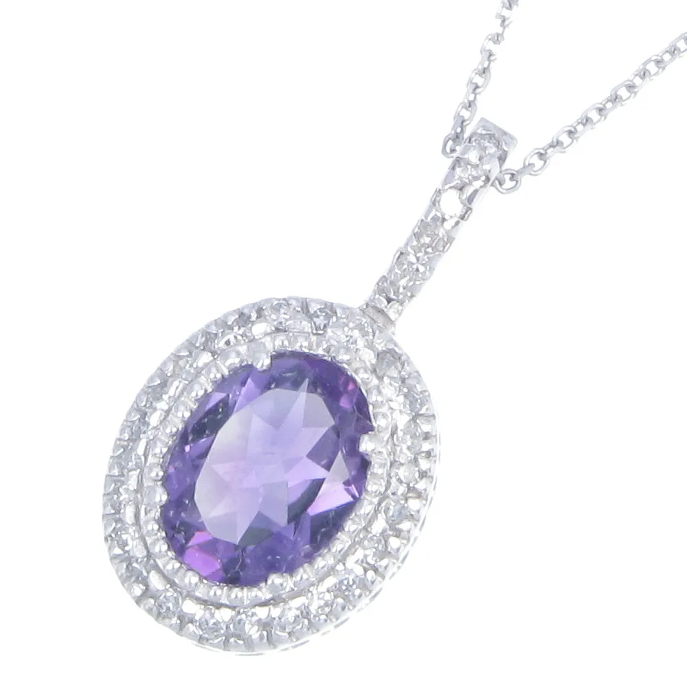 1.30 cttw Amethyst and Diamond Pendant in 14K White Gold With 18" Chain