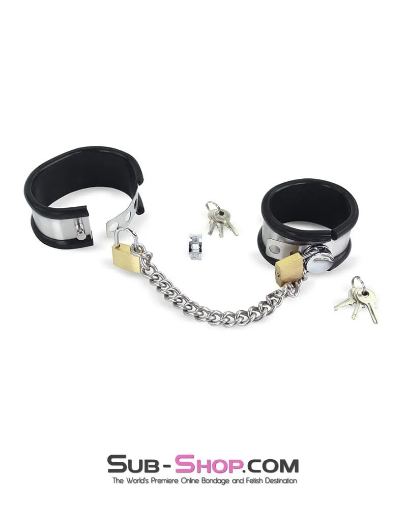 1344M      Steel Your Heart Rubber Lined Stainless Steel Locking Wrist Cuffs