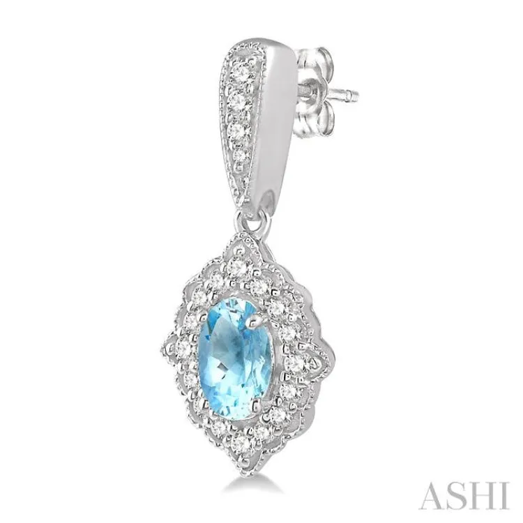 1/4 Ctw Oval Shape 5x3mm Aquamarine & Round Cut Diamond Semi Precious Earrings in 10K White Gold