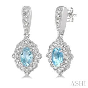 1/4 Ctw Oval Shape 5x3mm Aquamarine & Round Cut Diamond Semi Precious Earrings in 10K White Gold