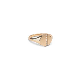 14k Diamond Line Signet Ring