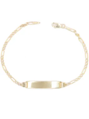 14K Gold Figaro ID Bracelet with White Gold Details