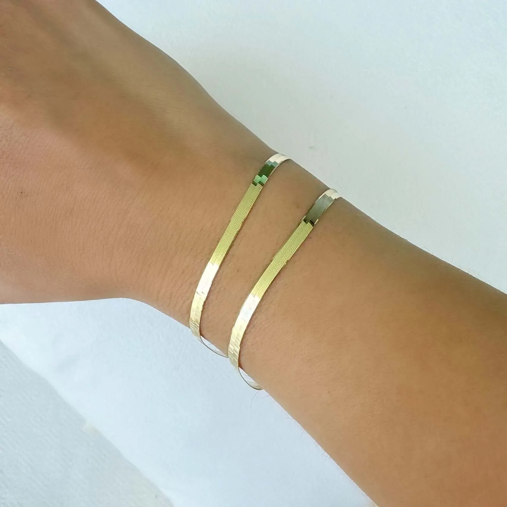 14K Gold Herringbone Chain Bracelet