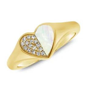 14K Gold Mother of Pearl & Diamond Heart Ring