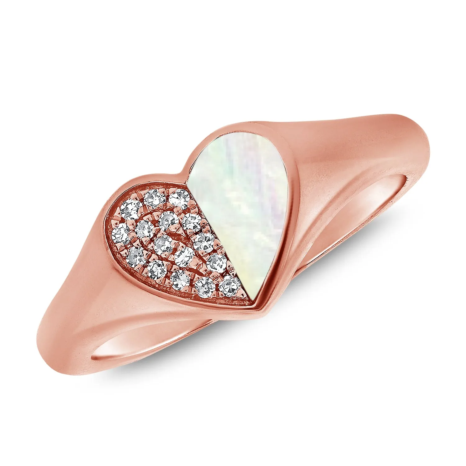 14K Gold Mother of Pearl & Diamond Heart Ring