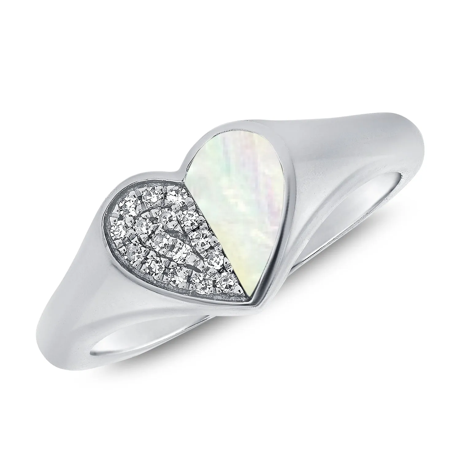 14K Gold Mother of Pearl & Diamond Heart Ring