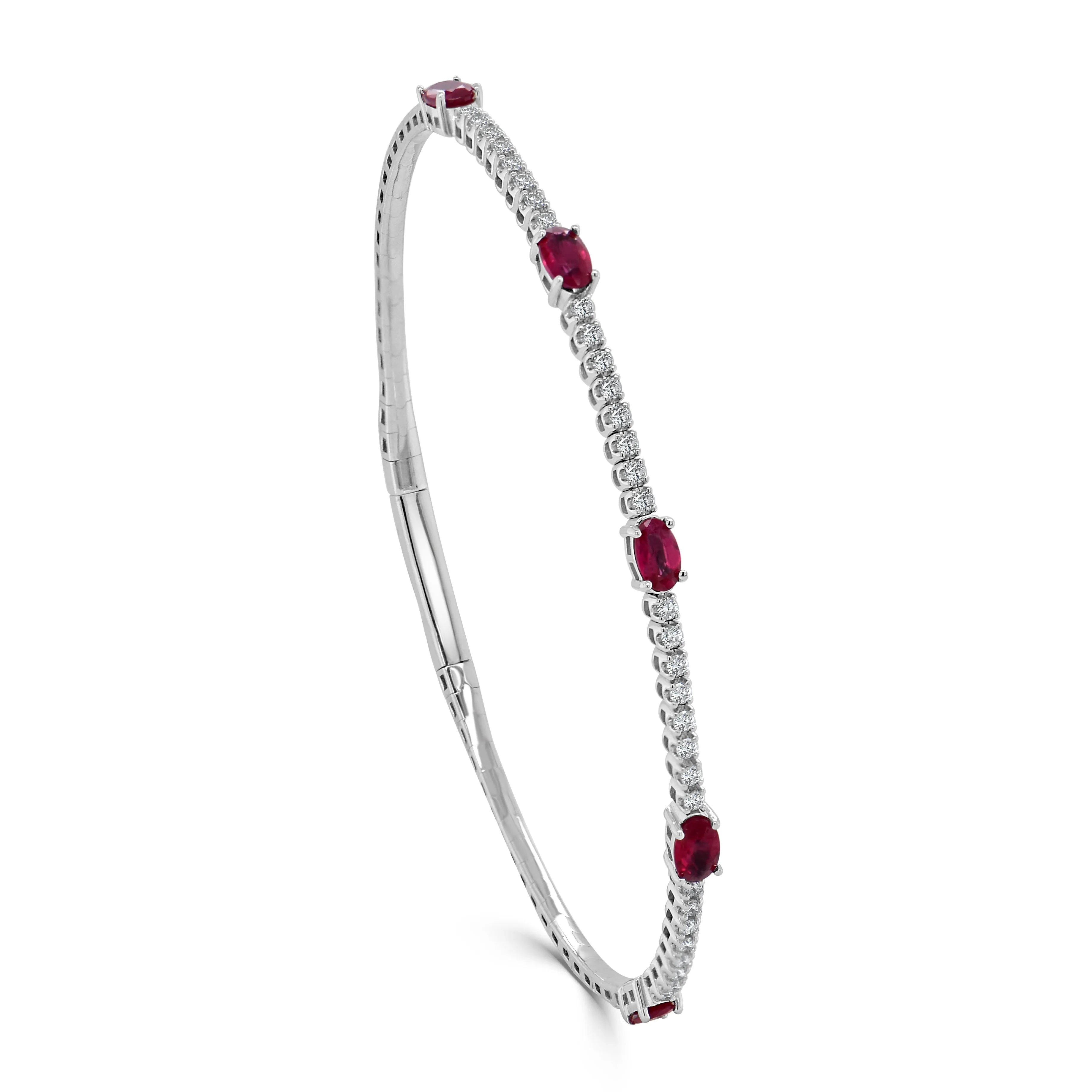 14K Gold Oval Ruby Station Diamond Flexible Bangle