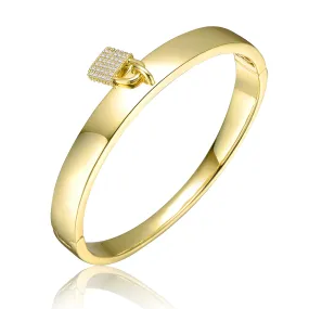 14k Gold Plated with Cubic Zirconia Padlock Charm Stacking Bangle Bracelet