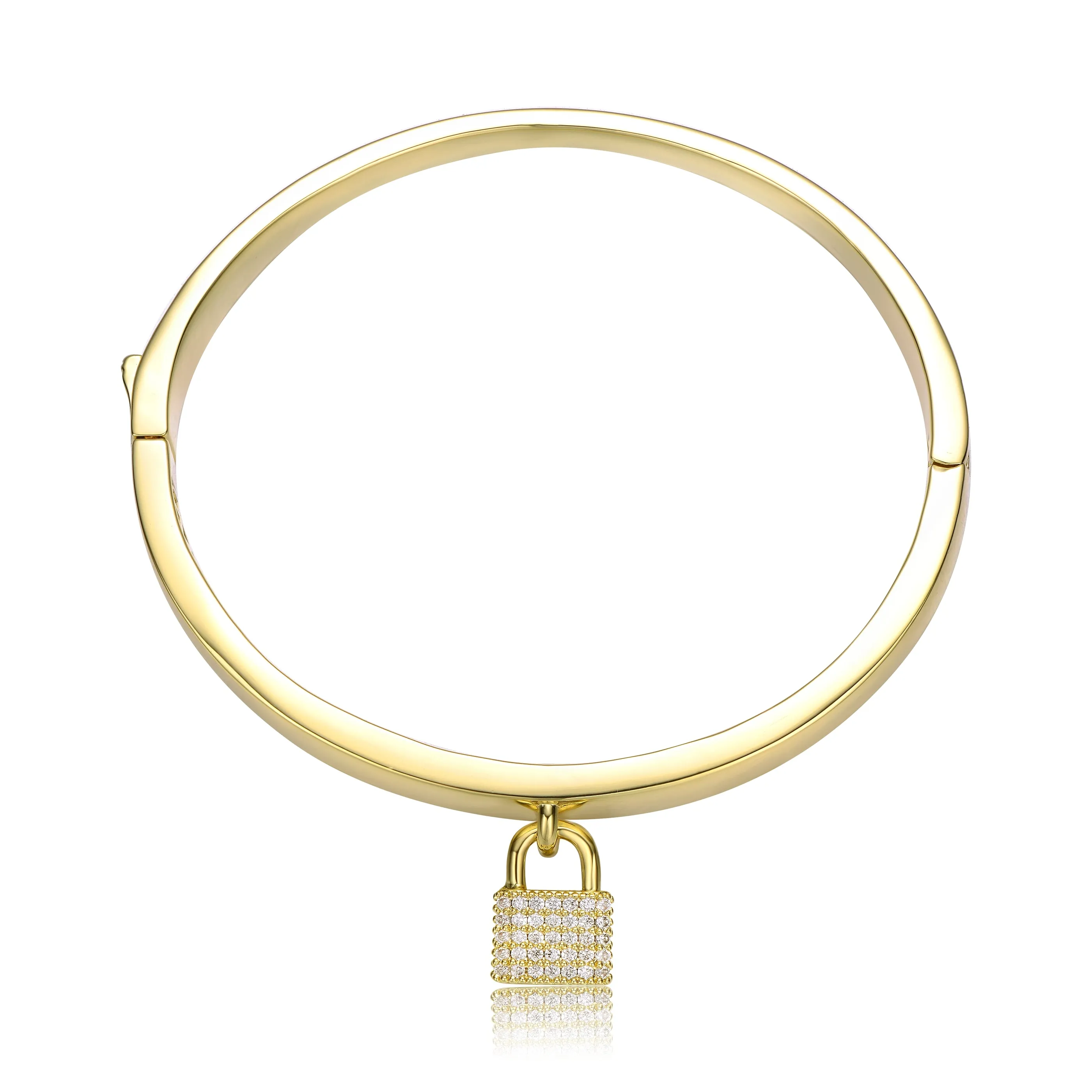 14k Gold Plated with Cubic Zirconia Padlock Charm Stacking Bangle Bracelet