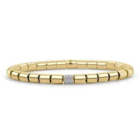 14k Gold Solid Barrel Bead Stretch Diamond Bangle - 5mm - 0.35ct