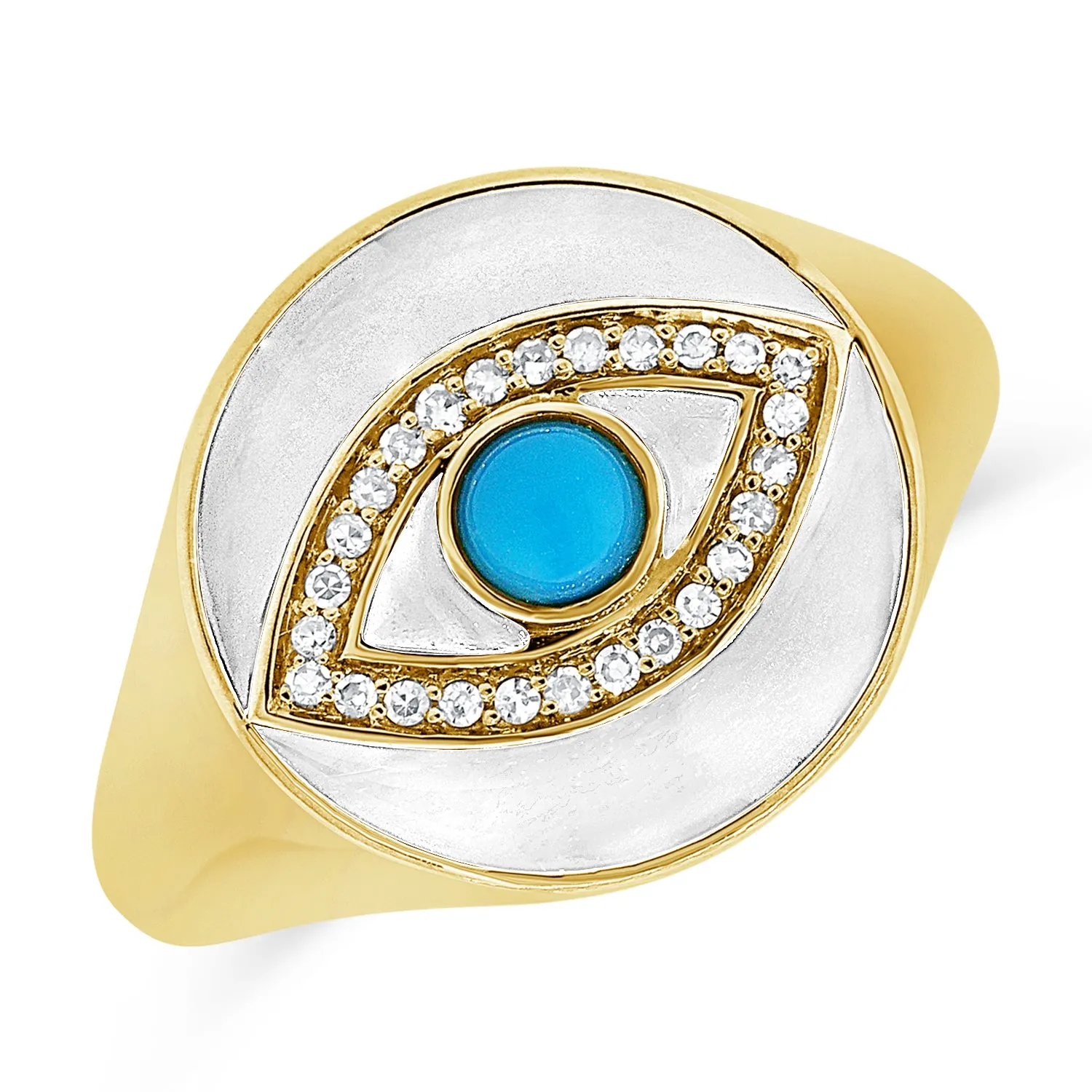 14K Gold Turquoise, Diamond & Agate Evil Eye Signet Ring