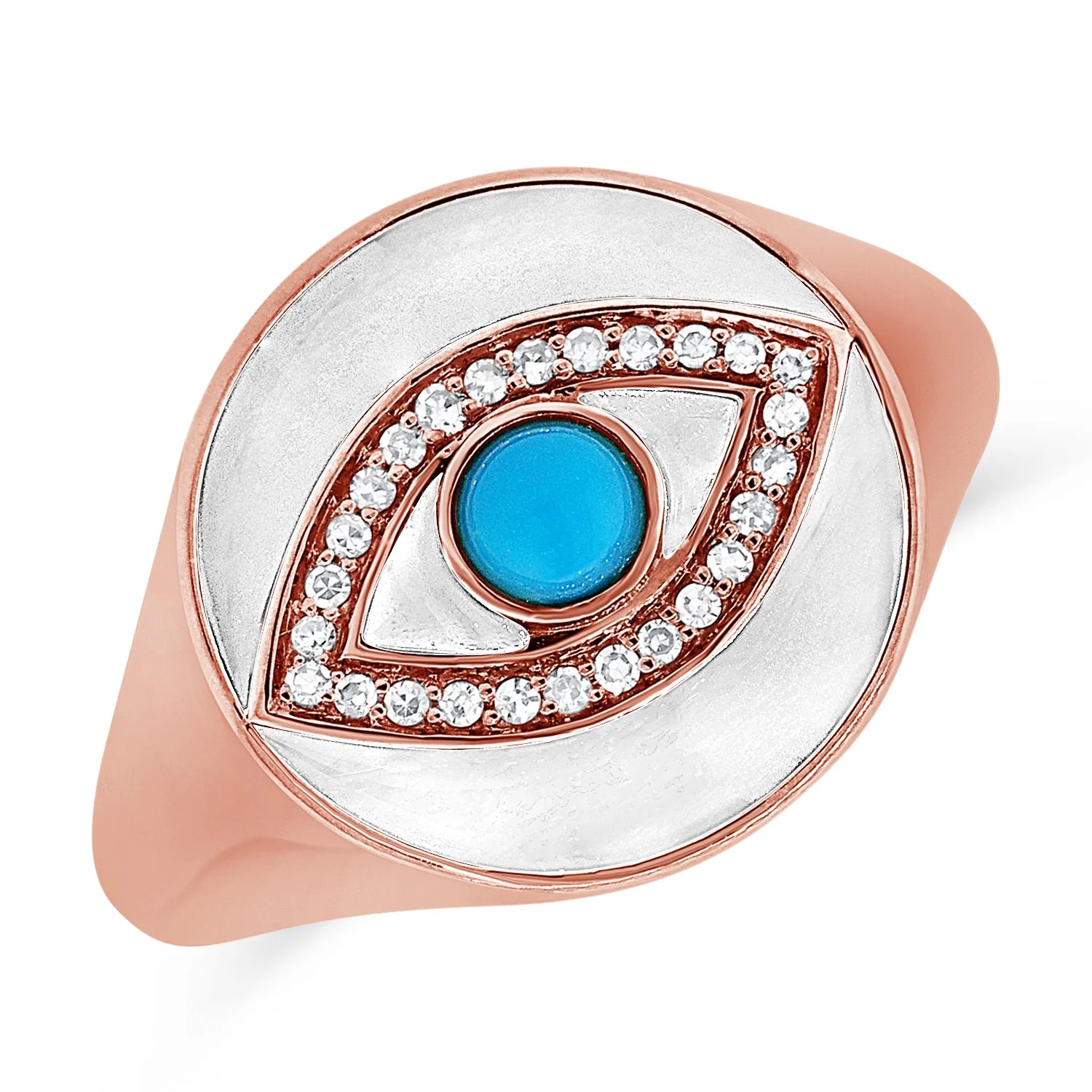 14K Gold Turquoise, Diamond & Agate Evil Eye Signet Ring