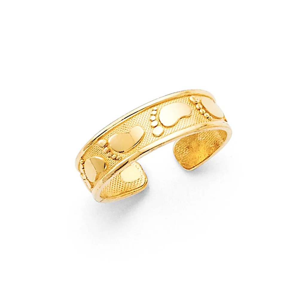 14K Solid Gold Footprints Toe Ring - Size 4