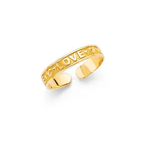 14K Solid Gold Hearts and Love Toe Ring - Size 4