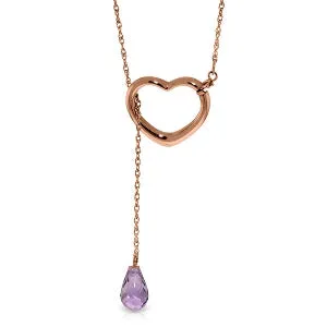 14K Solid Rose Gold Heart Necklace w/ Drop Briolette Natural Amethyst