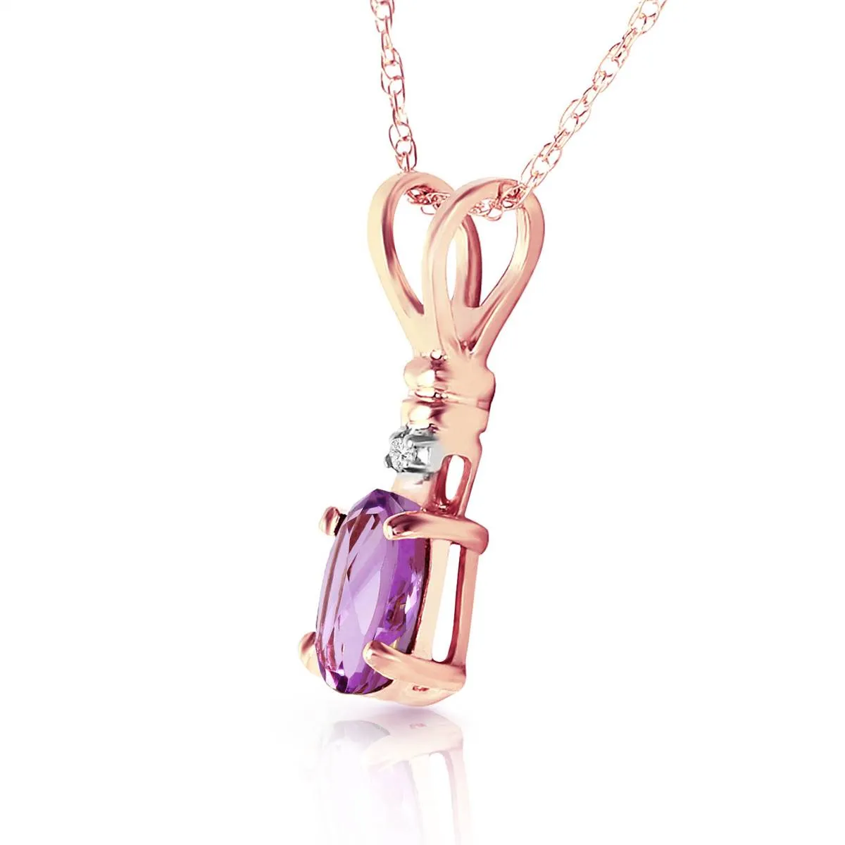 14K Solid Rose Gold Natural Diamond & Purple Amethyst Necklace Certified