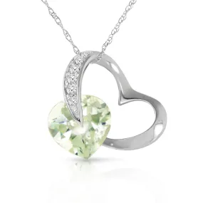 14K Solid White Gold Heart Necklace Natural Diamond & Green Amethyst