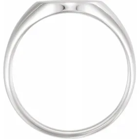 14K White 12x10 mm Oval Signet Ring