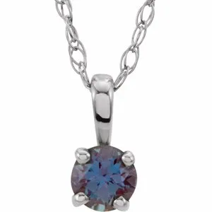 14K White 3 mm  Natural Amethyst Youth Solitaire 14" Necklace