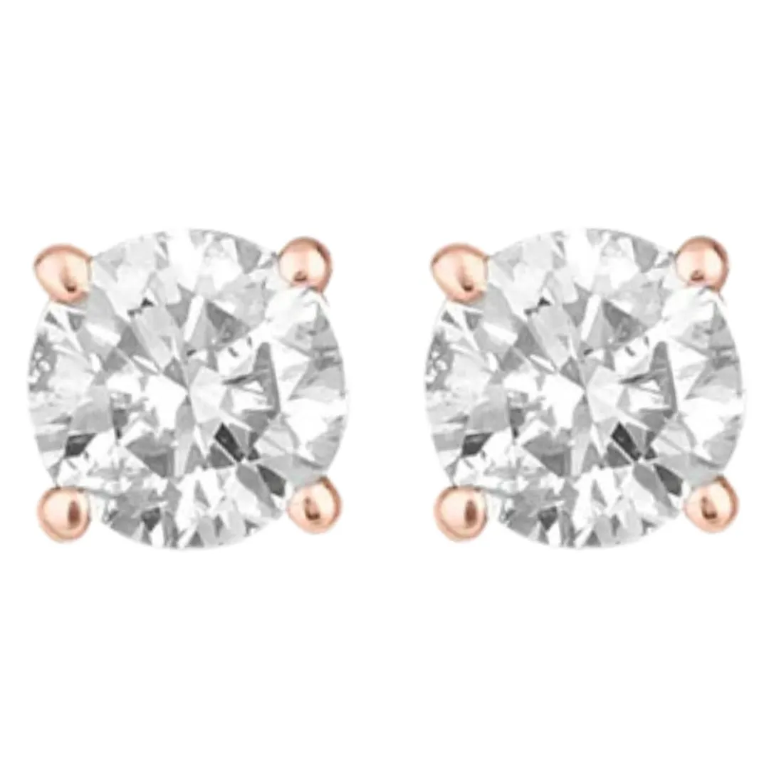 14k White And Rose Gold 1/2 Carat Solitaire Created Diamond 2 Pair Round Stud Earrings