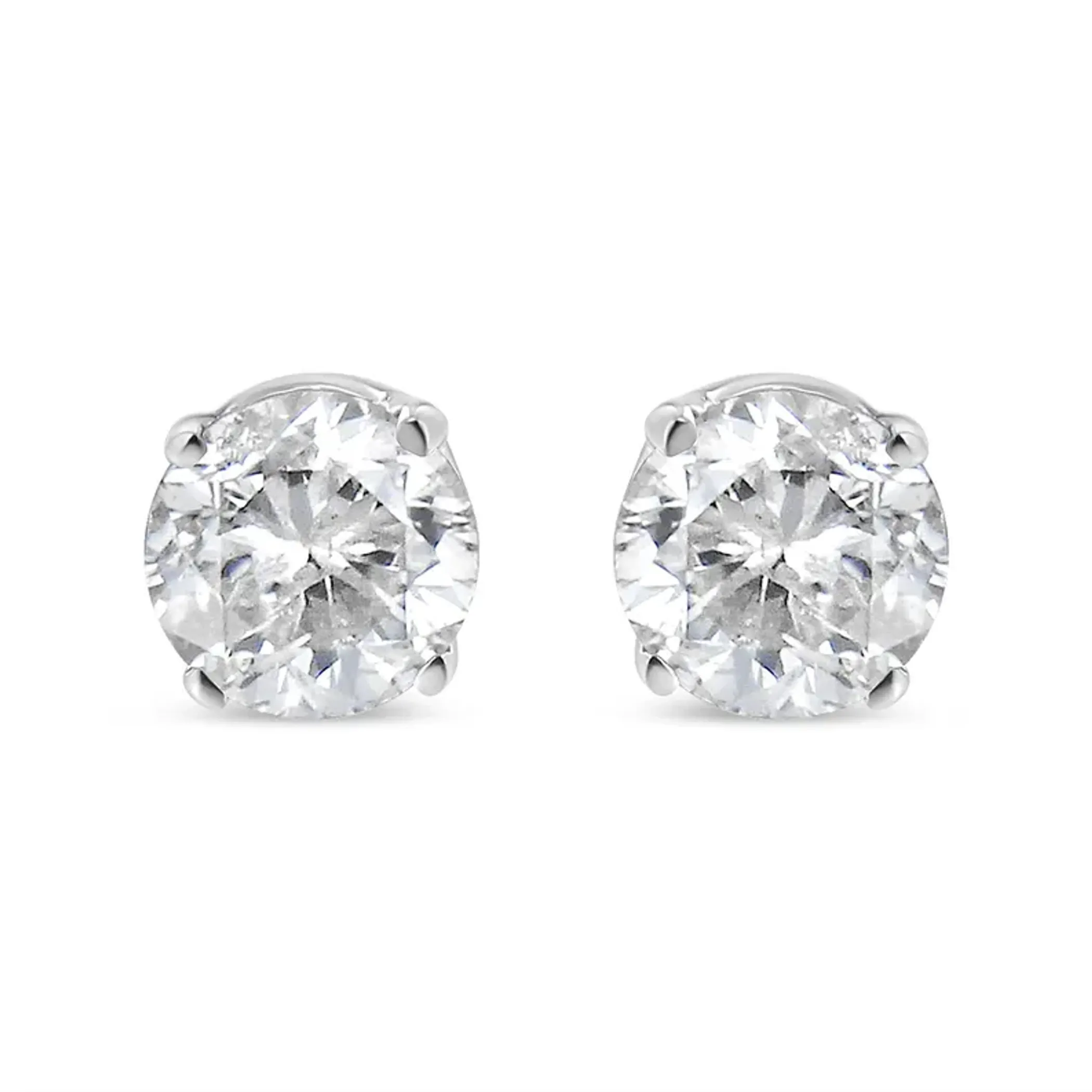 14K White Gold 1/3 Cttw Round Brilliant-Cut Near Colorless Diamond Classic 4-Prong Stud Earrings (H-I Color, SI1-SI2 Clarity)