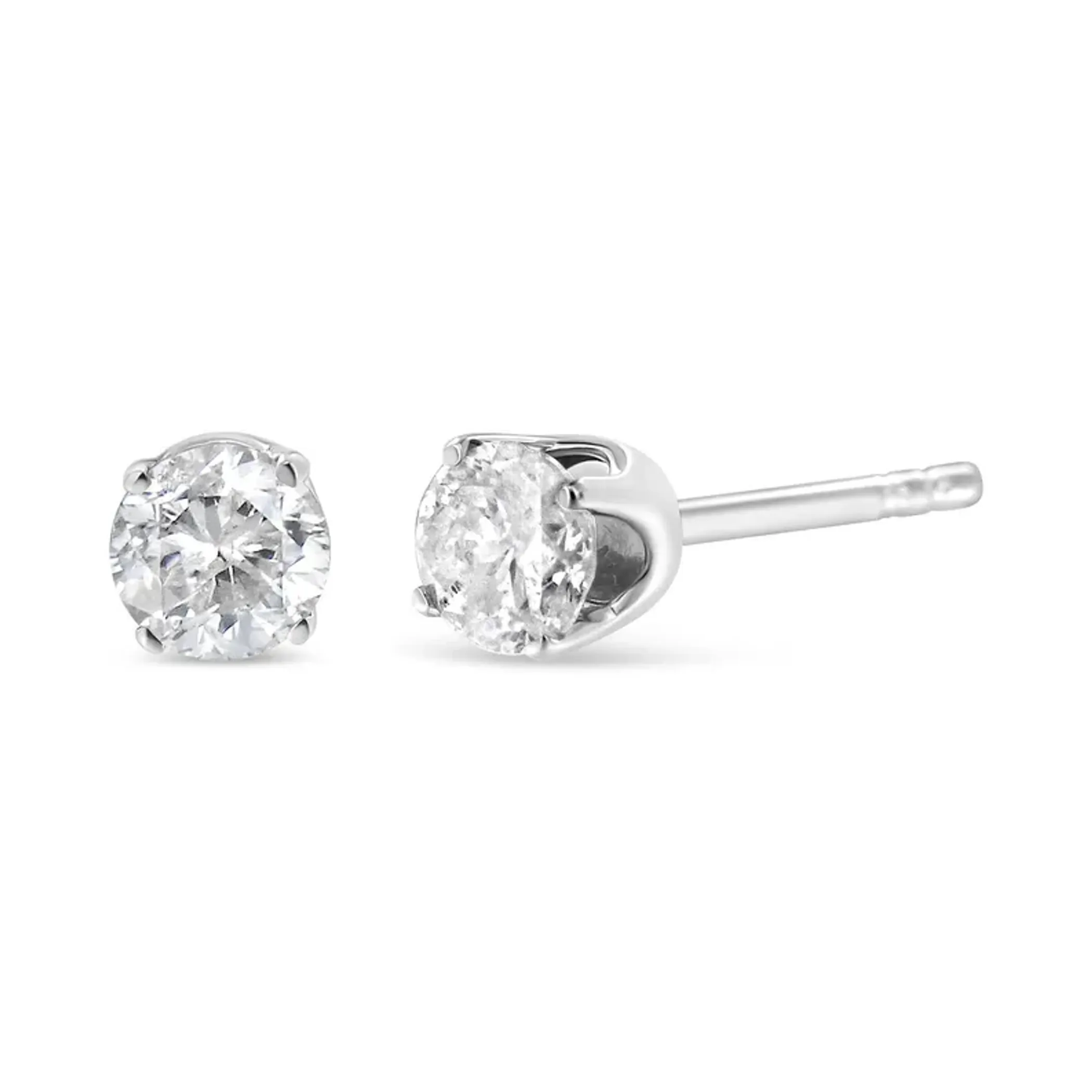 14K White Gold 1/3 Cttw Round Brilliant-Cut Near Colorless Diamond Classic 4-Prong Stud Earrings (H-I Color, SI1-SI2 Clarity)