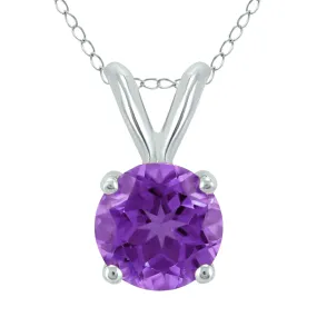 14K White Gold 6Mm Round Amethyst Pendant